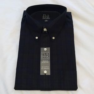 Jos. A. Bank Navy/Green Plaid Traveler Sportshirt
